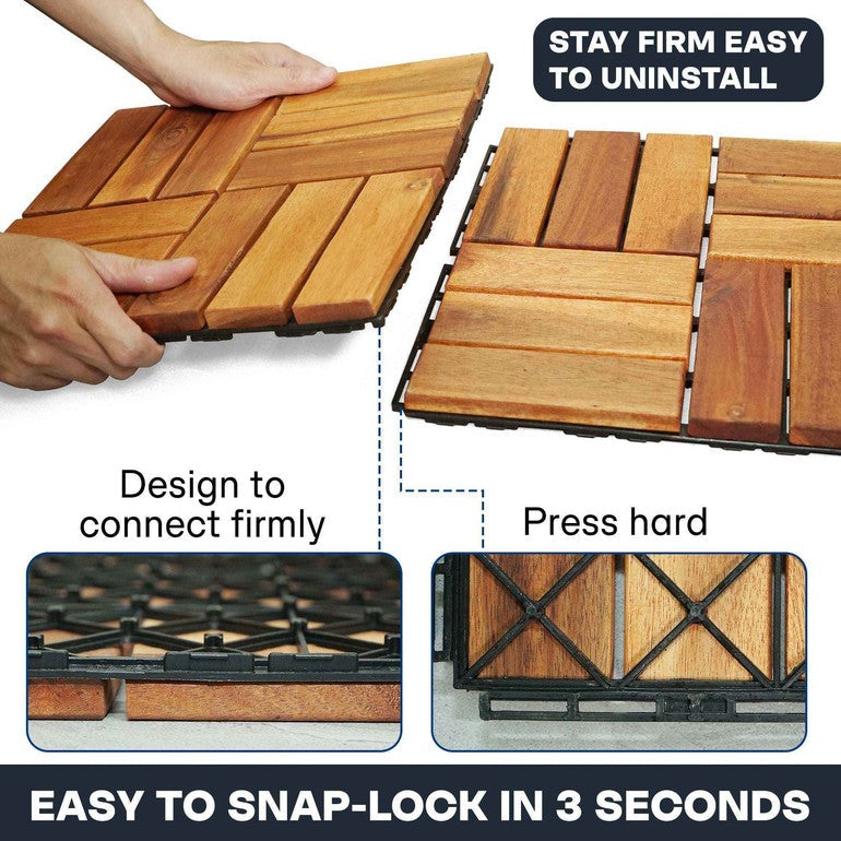 Tranquillo Solid Wood Premium Deck Tiles set 10 for Stylish Outdoor Spaces