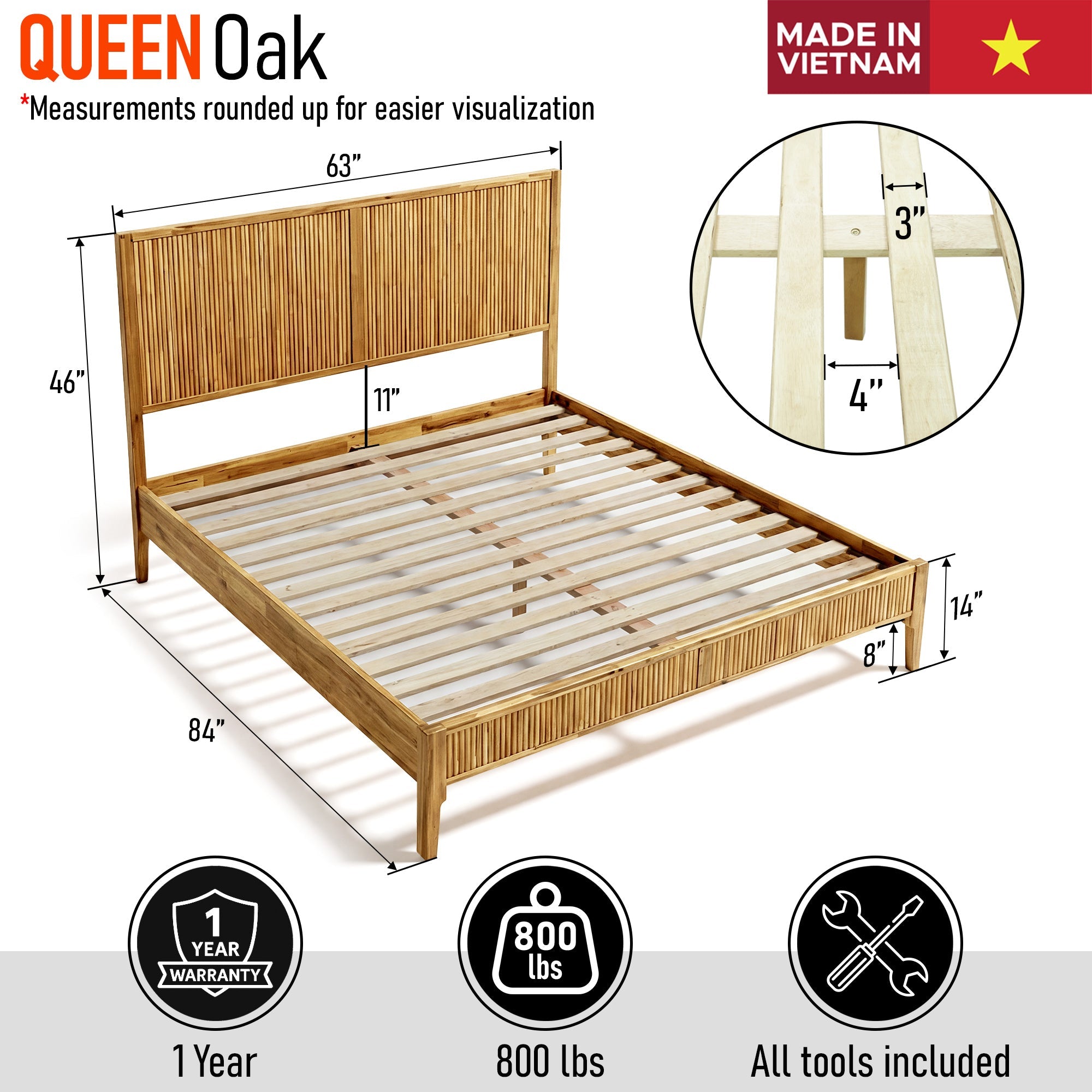 Megsu Bosk Acacia Wood Bed Frame with Headboard