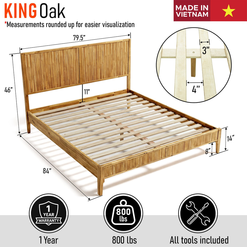 Megsu Bosk Acacia Wood Bed Frame with Headboard