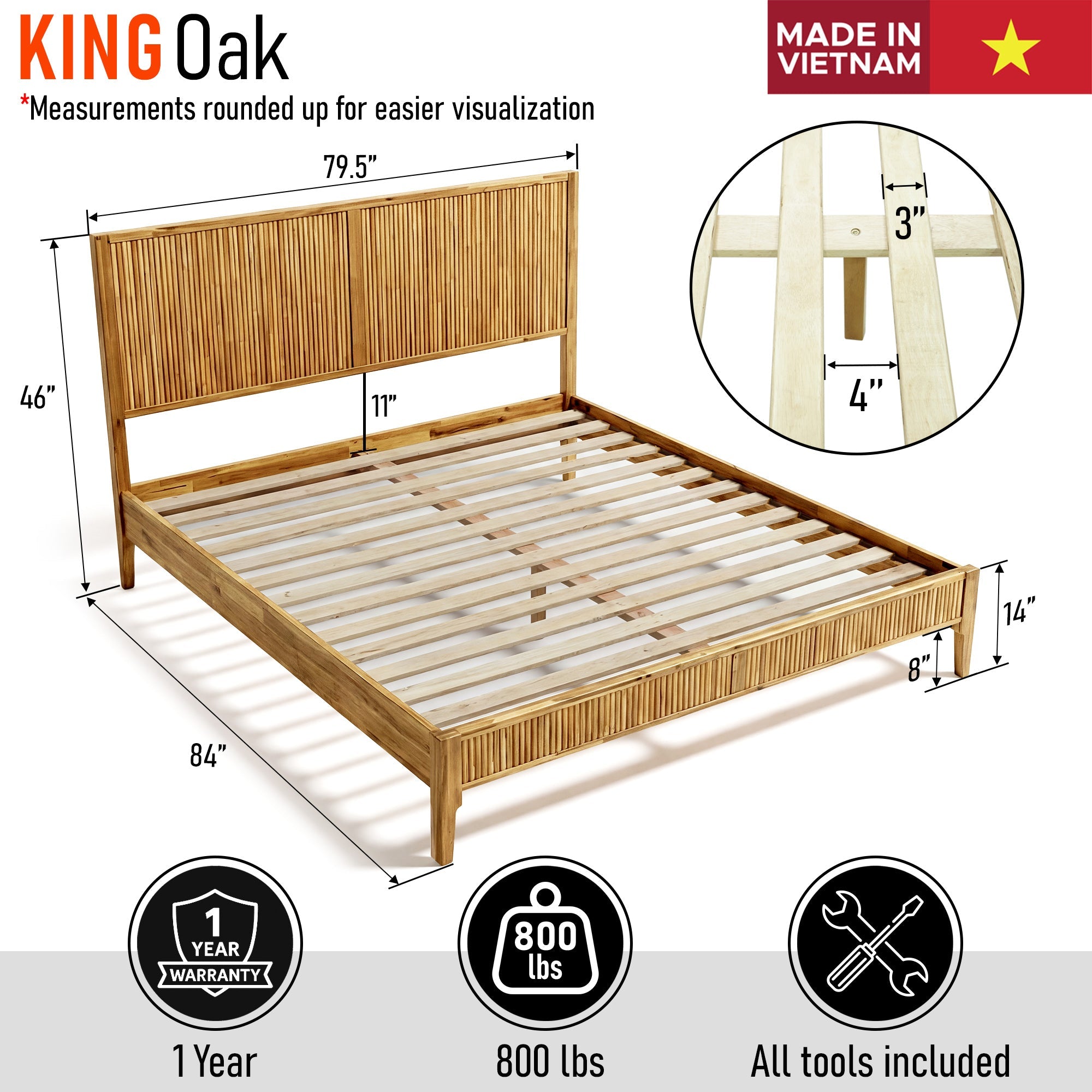 Megsu Bosk Acacia Wood Bed Frame with Headboard