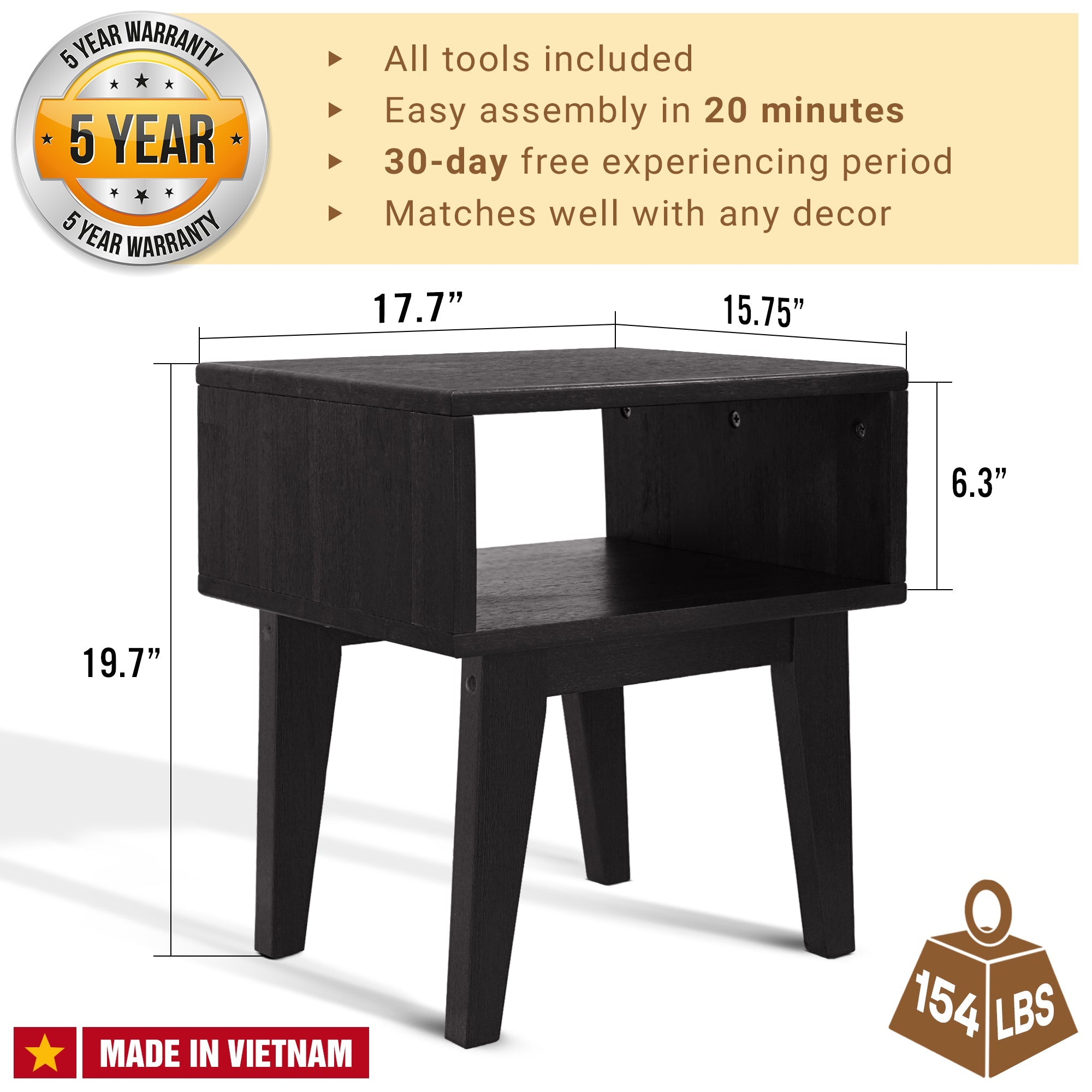 Acacia Serena Solid Wood Nightstand - Elegant and Durable Bedside Storage