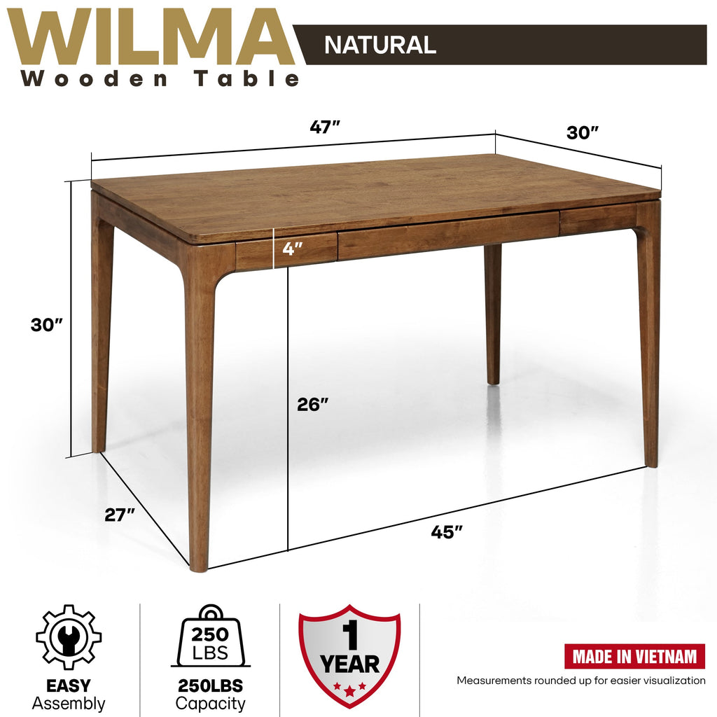 ACACIA Wilma 48” Rubber Wood Rectangular Writing Desk