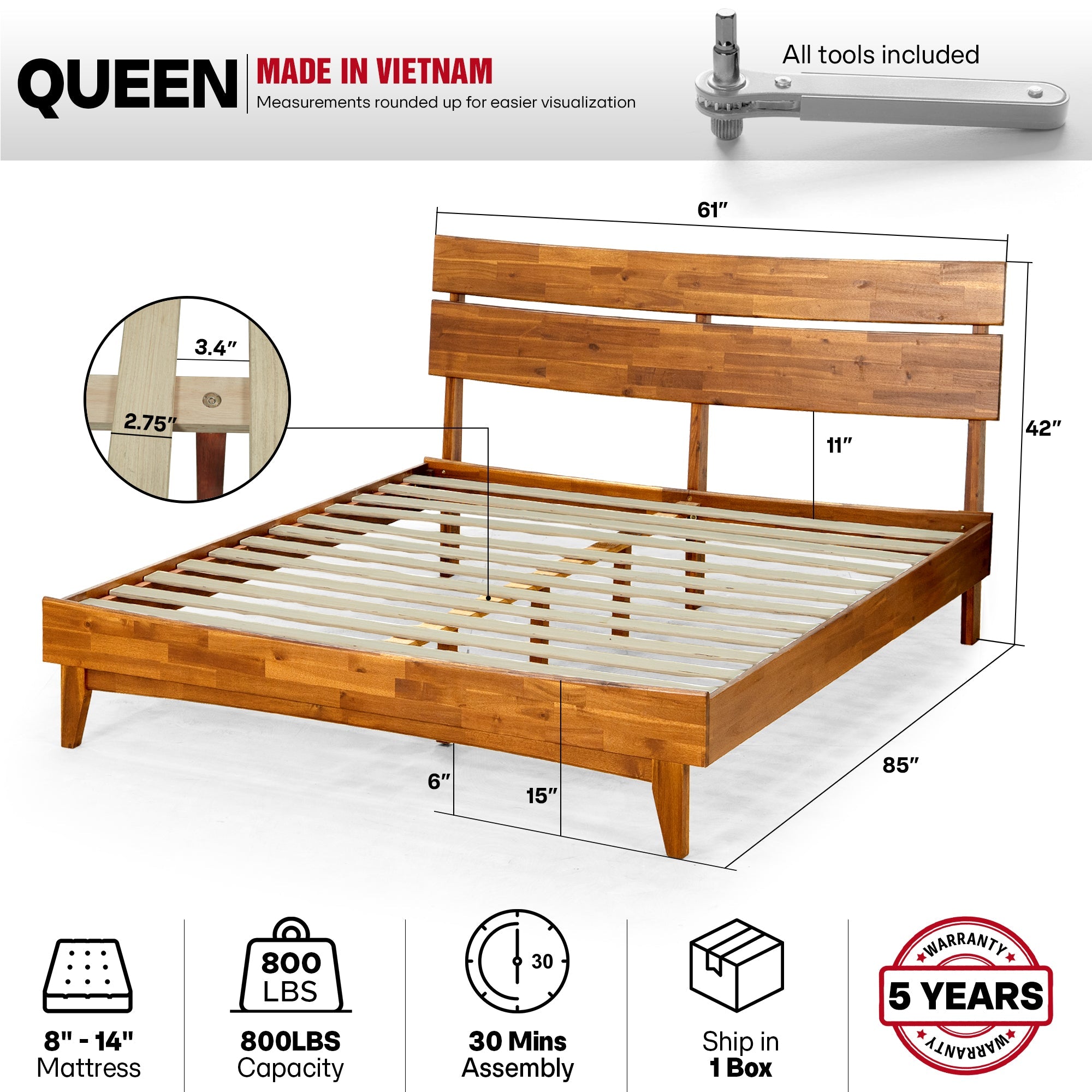 Acacia Solid Wood Bed Frame - Aurora Style for a Stylish Bedroom