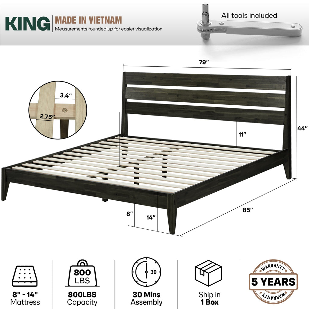 Acacia Emery Solid Wood Bed Frame - Stylish and Durable Acacia Wood Design for Your Bedroom