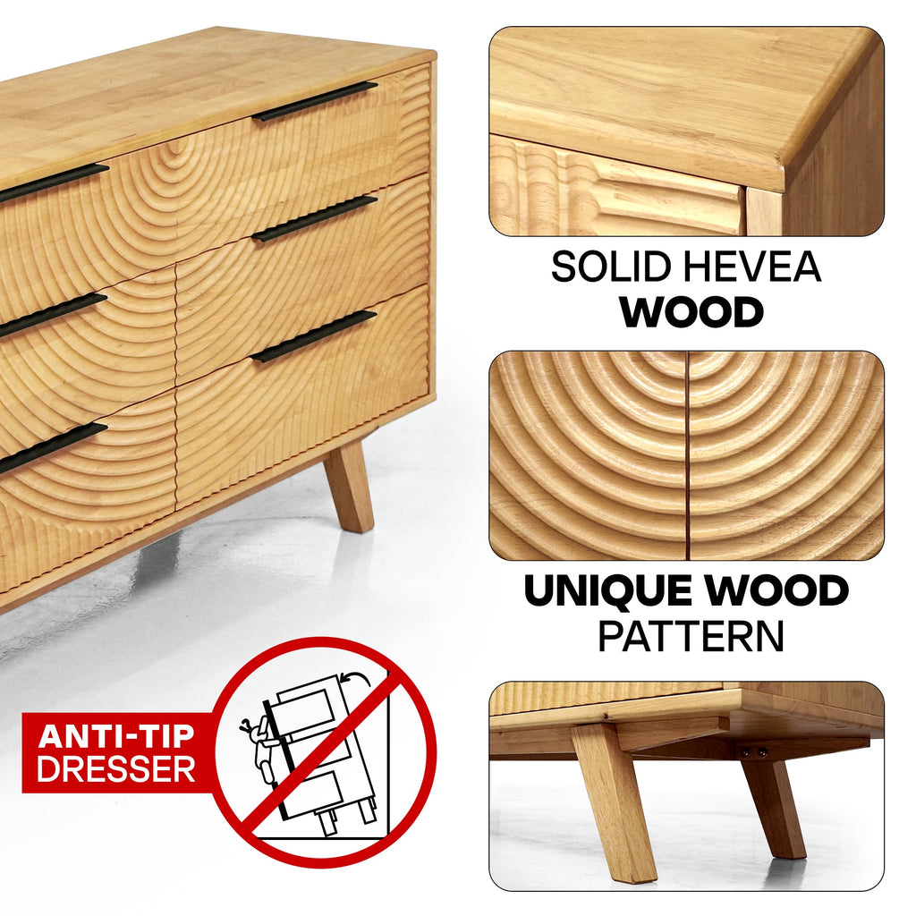 Acacia Harmony Dresser with 6 Drawers for Stylish Storage