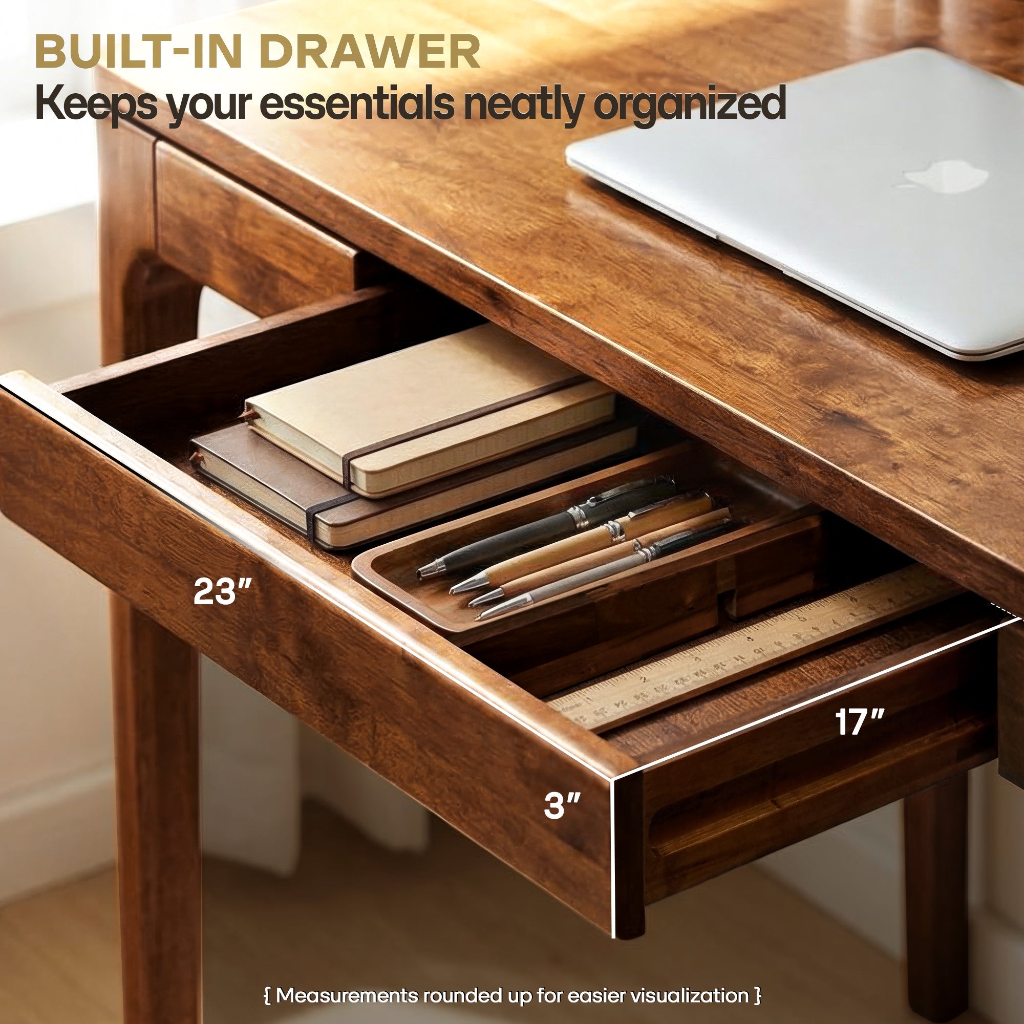 ACACIA Wilma 48” Rubber Wood Rectangular Writing Desk