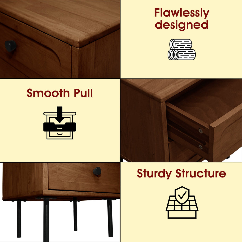 Acacia Savana Mid-Century 2 - Drawer Solid Wood Nightstand