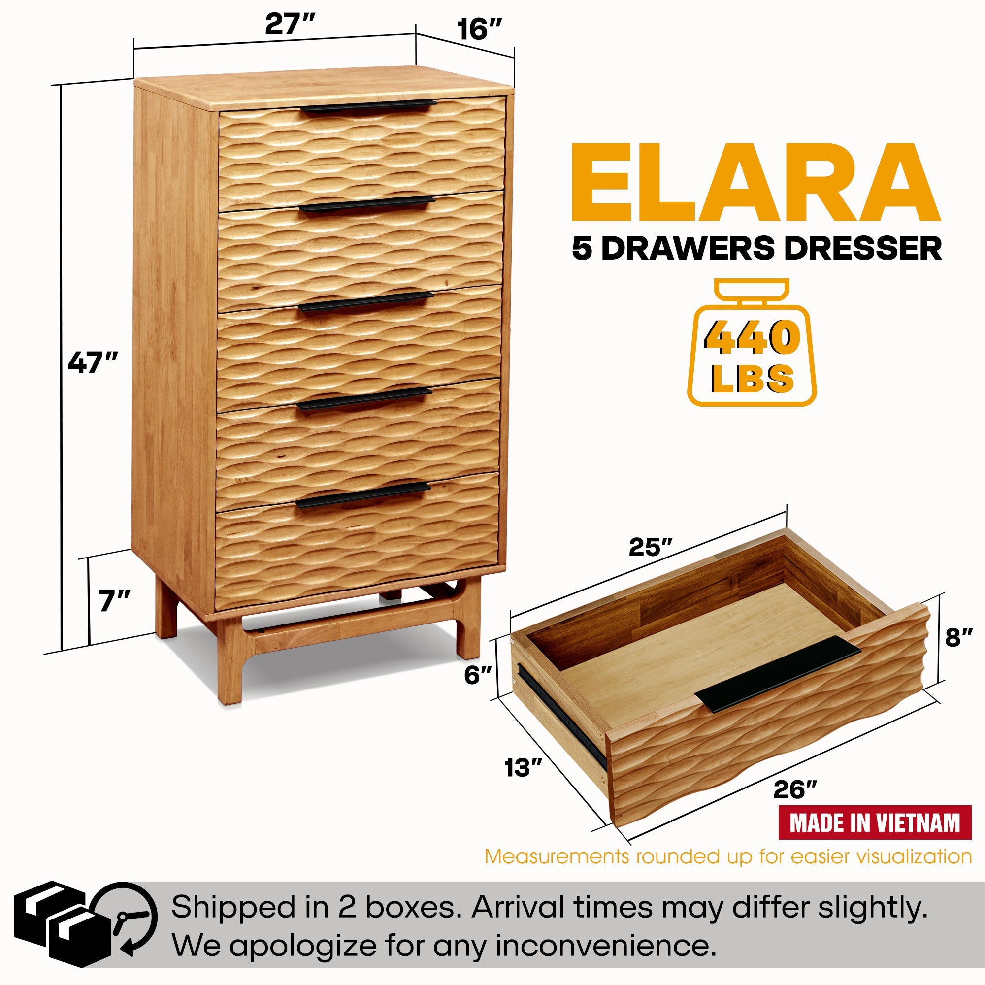 Acacia Elara Dresser with 5 Drawers for Stylish Storage Solutions