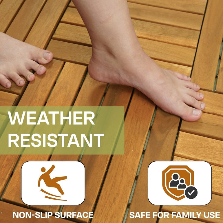 Tranquillo Acacia Deck Tiles 6 Slat Interlocking Decking Tiles set 9 – Indoor & Outdoor Flooring