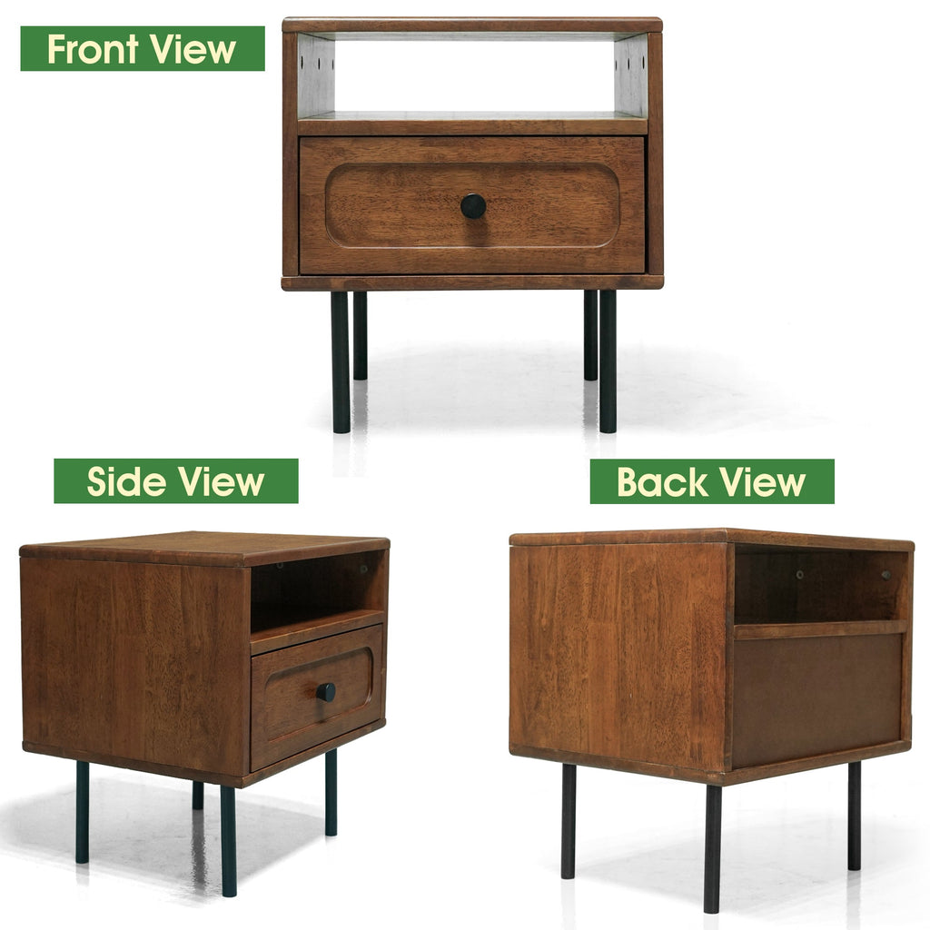 Acacia Savana Mid-Century Modern Single Drawer Solid Wood Nightstand