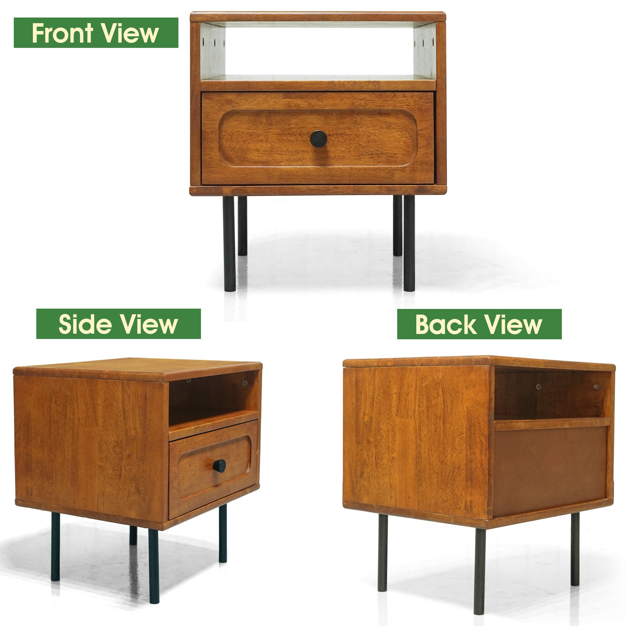 Acacia Savana Mid-Century Modern Single Drawer Solid Wood Nightstand
