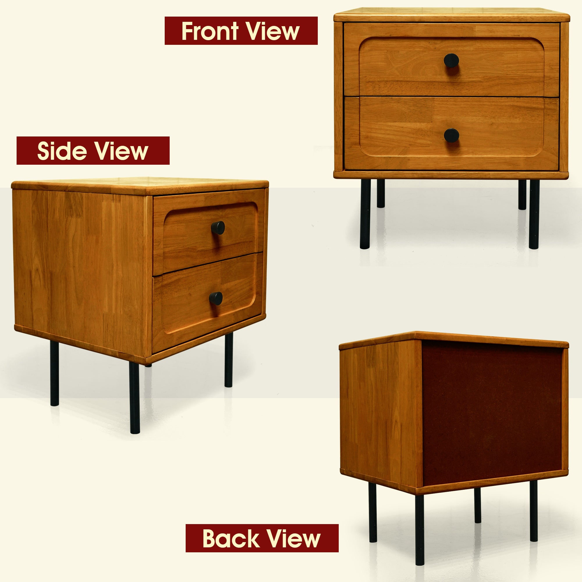 Acacia Savana Mid-Century 2 - Drawer Solid Wood Nightstand