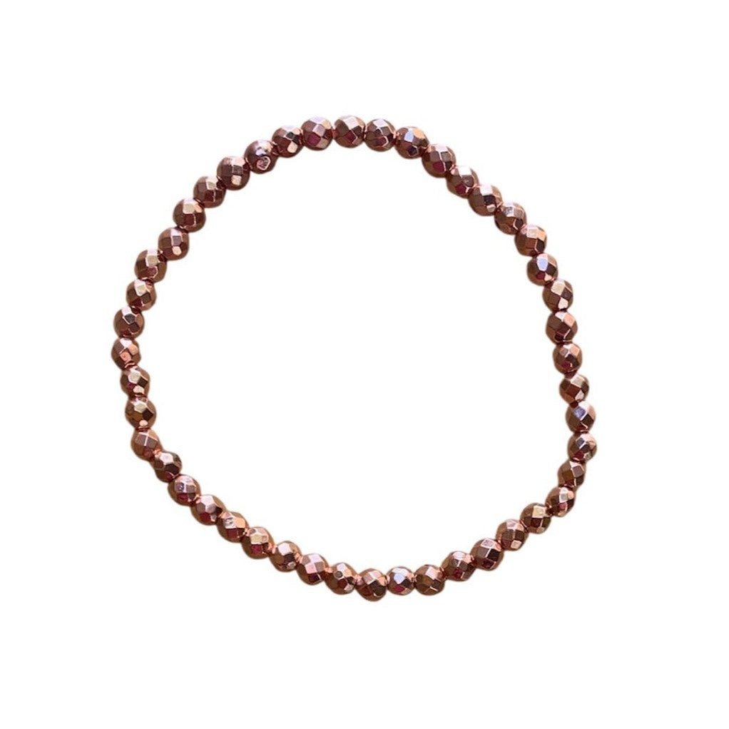 Hematite Bracelet 4 mm Faceted Round Beads - Sparkling Grounding Energy with Elegant Design