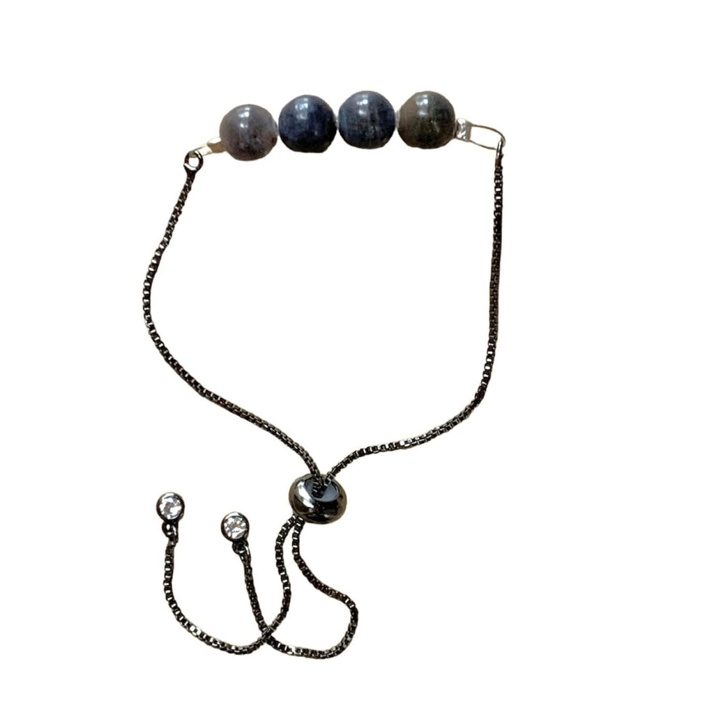 Sapphire Round Beads Bar Bracelet with Adjustable Chain (September)