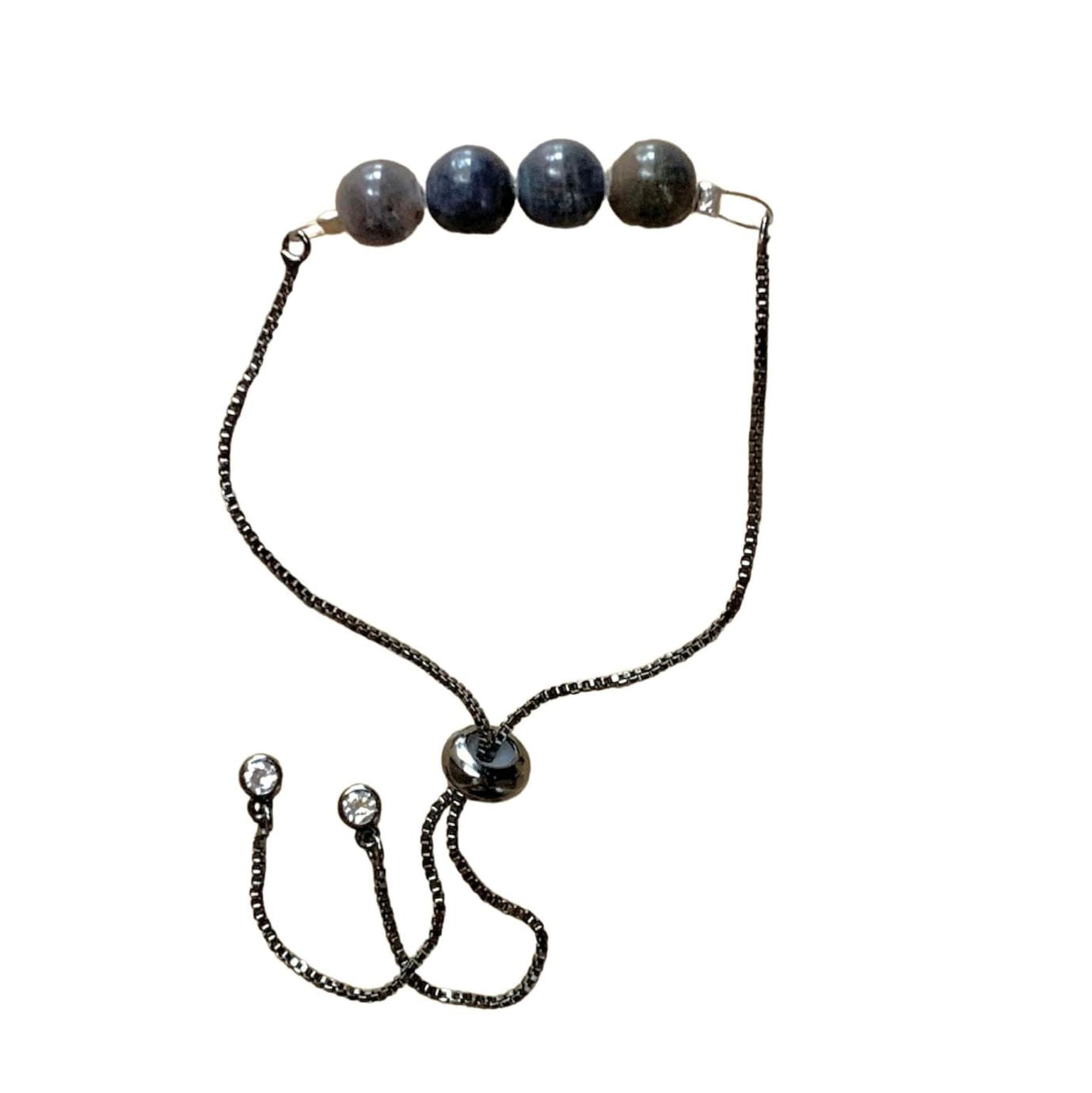 Sapphire Round Beads Bar Bracelet with Adjustable Chain (September)