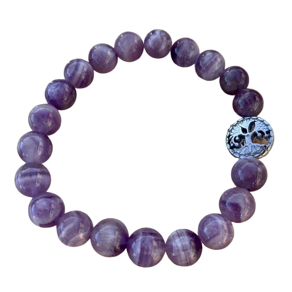 Chevron Amethyst Bracelet 8 mm Round Beads