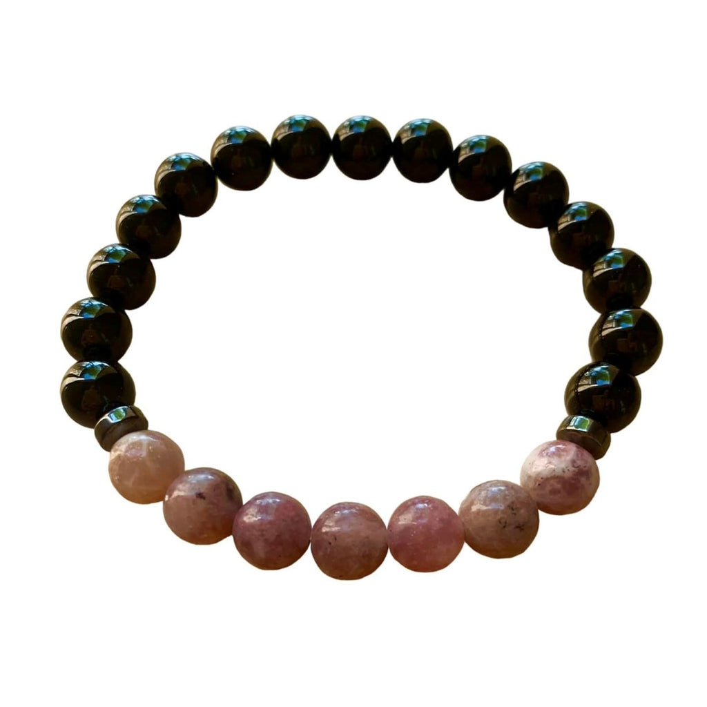Grief Relief Bracelet 8 mm Lepidolite and Black Onyx Round Beads