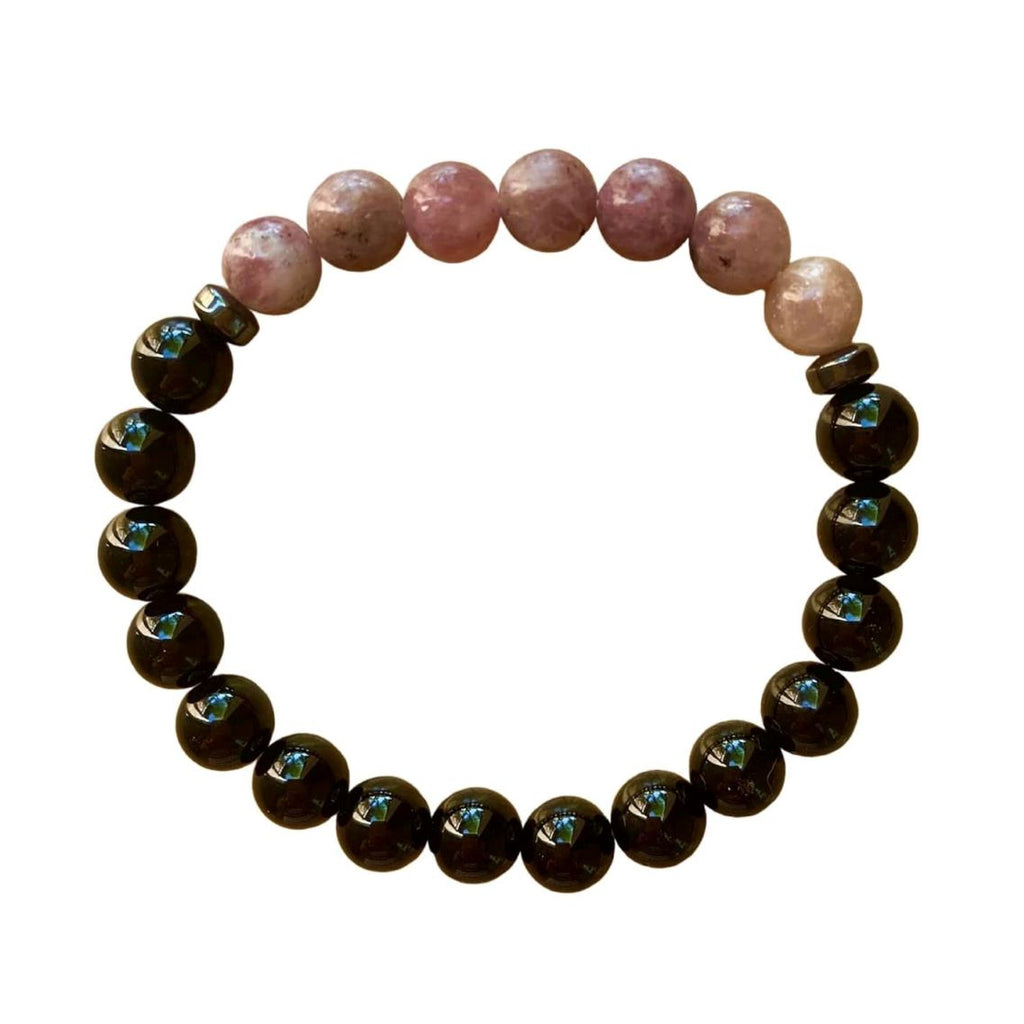 Grief Relief Bracelet 8 mm Lepidolite and Black Onyx Round Beads