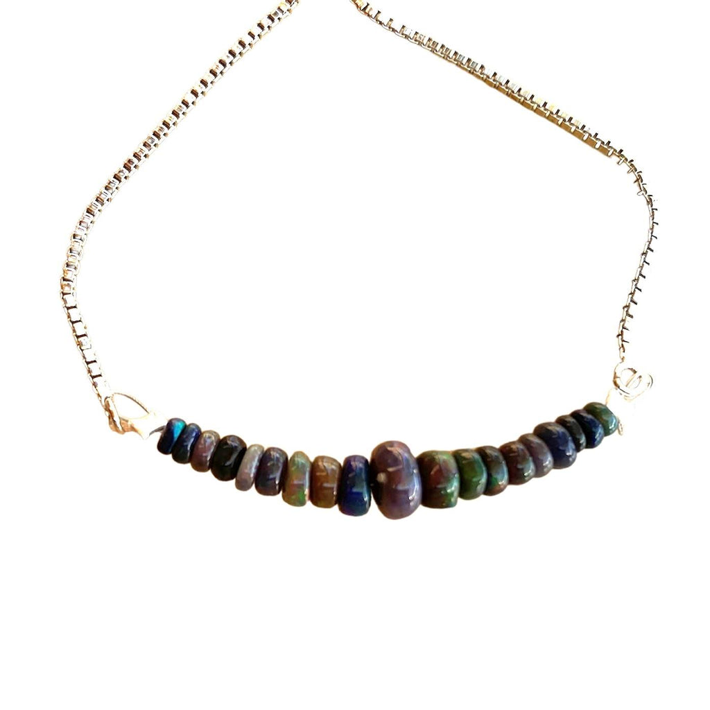 Ethiopian Opal Graduated Bar Bracelet with Adjustable Chain (October)
