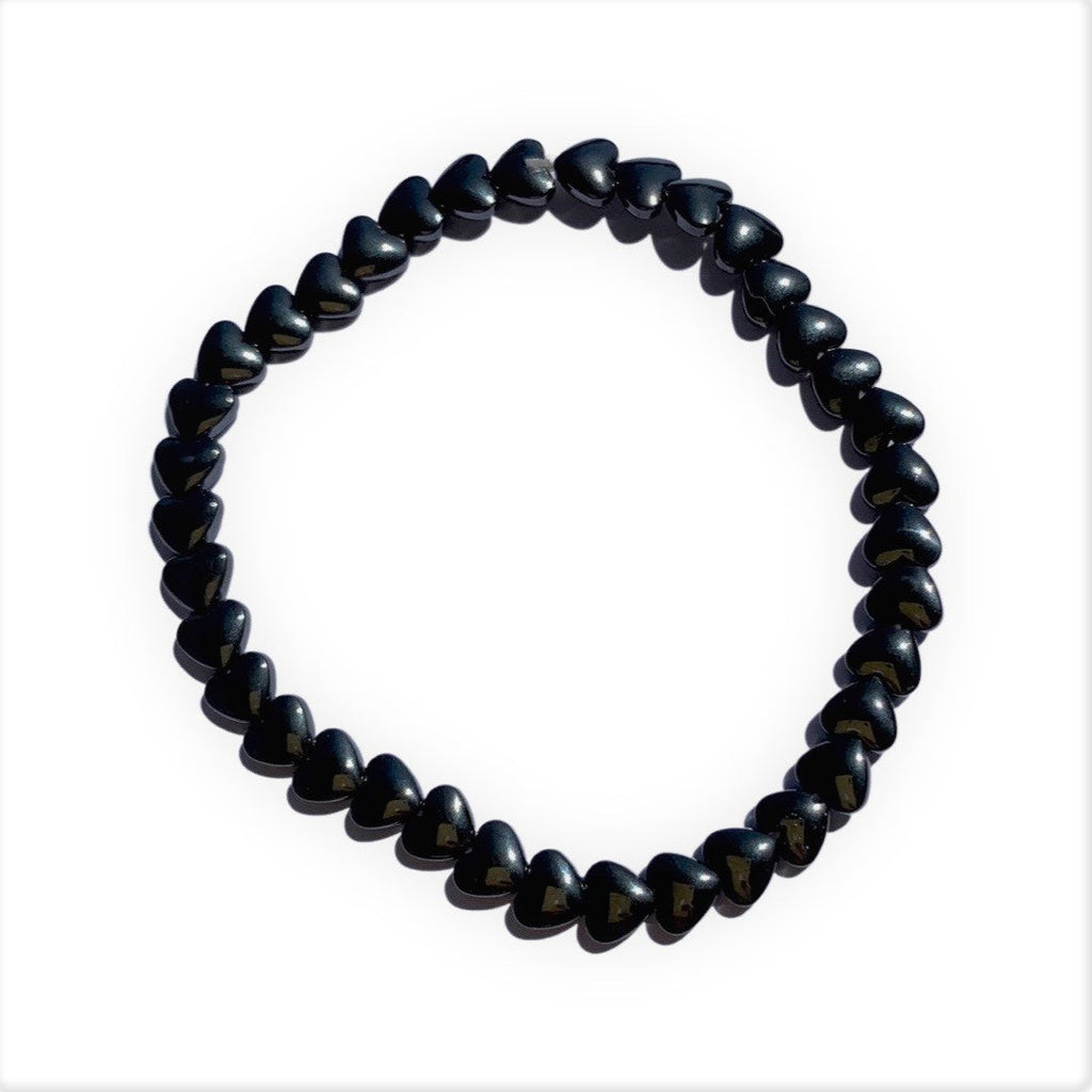 Hematite Bracelet – Grounding and Calming Energy Puffy Heart 6mm Beads