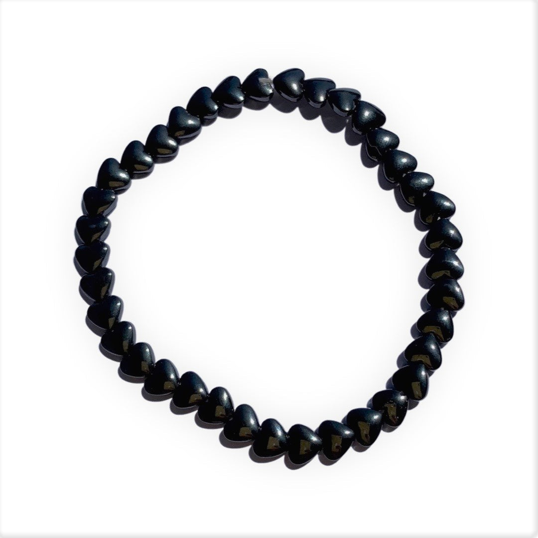 Hematite Bracelet – Grounding and Calming Energy Puffy Heart 6mm Beads