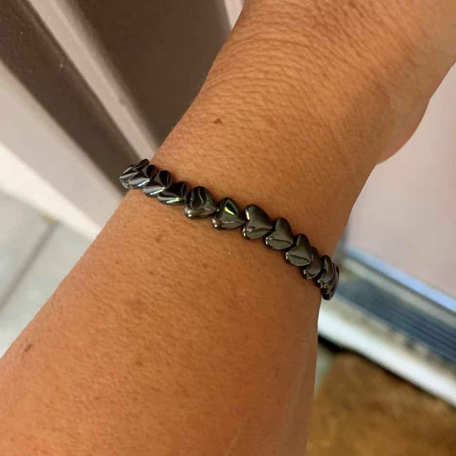 Hematite Bracelet – Grounding and Calming Energy Puffy Heart 6mm Beads