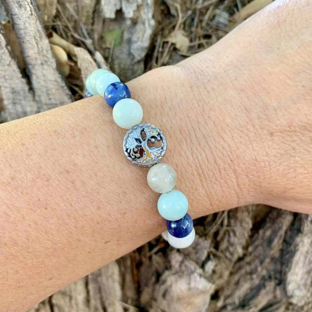 Honest Communication Bracelet 8 mm Blue Kyanite, Aquamarine, Amazonite