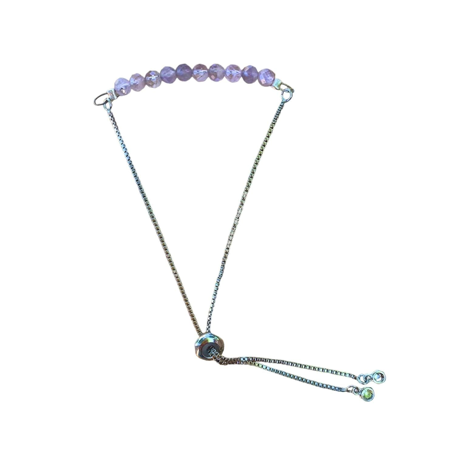Lavender Amethyst Bracelet Faceted Round Beads with Adjustable Chain (February)