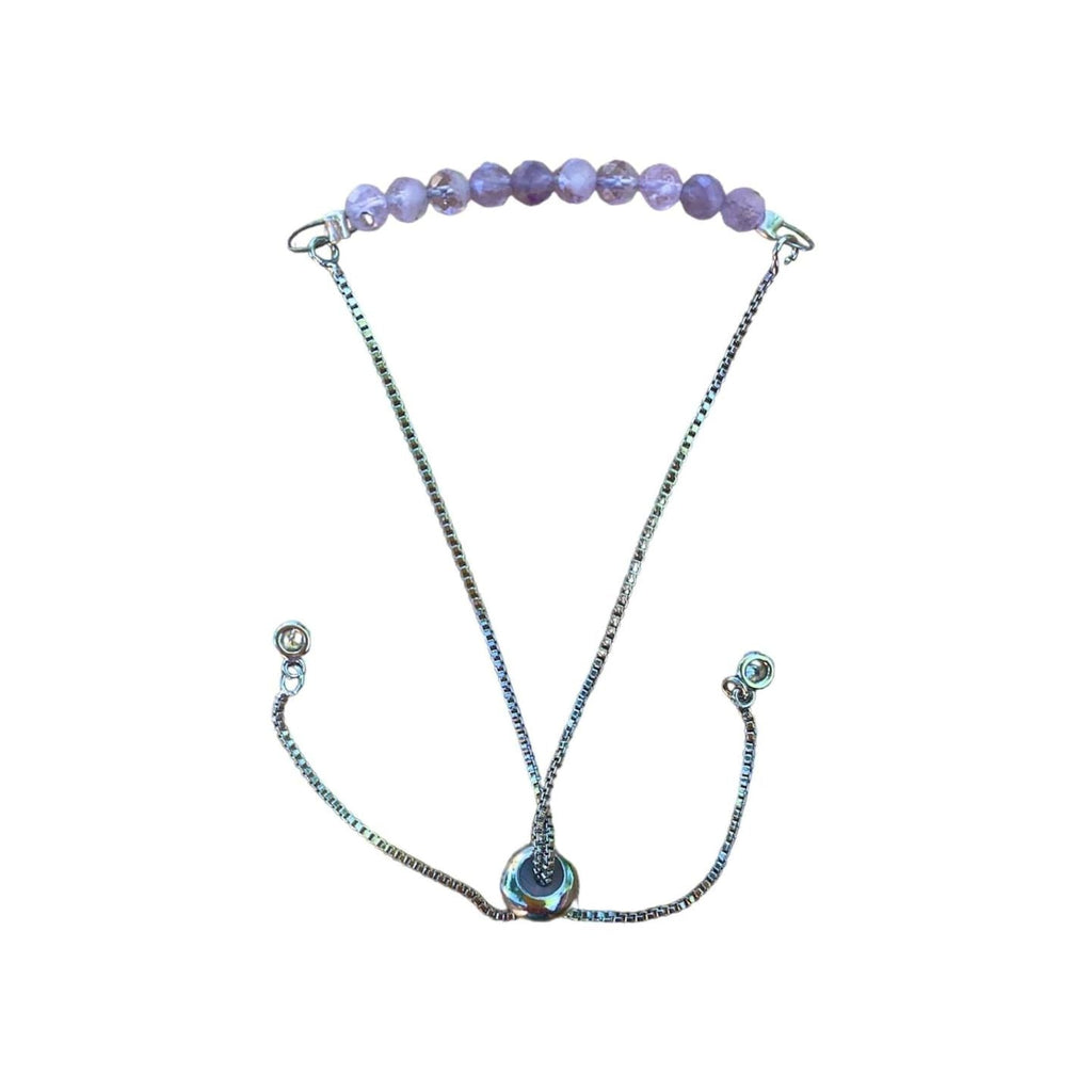 Lavender Amethyst Bracelet Faceted Round Beads with Adjustable Chain (February)
