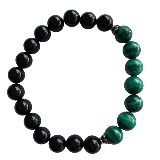 Malachite and Onyx Bracelet 8 mm Round Beads