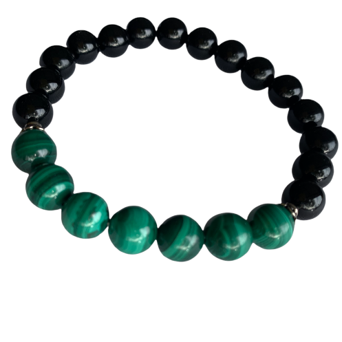 Malachite and Onyx Bracelet 8 mm Round Beads