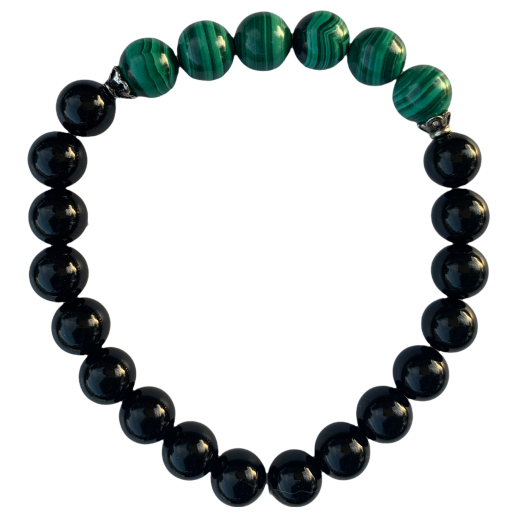 Malachite and Onyx Bracelet 8 mm Round Beads