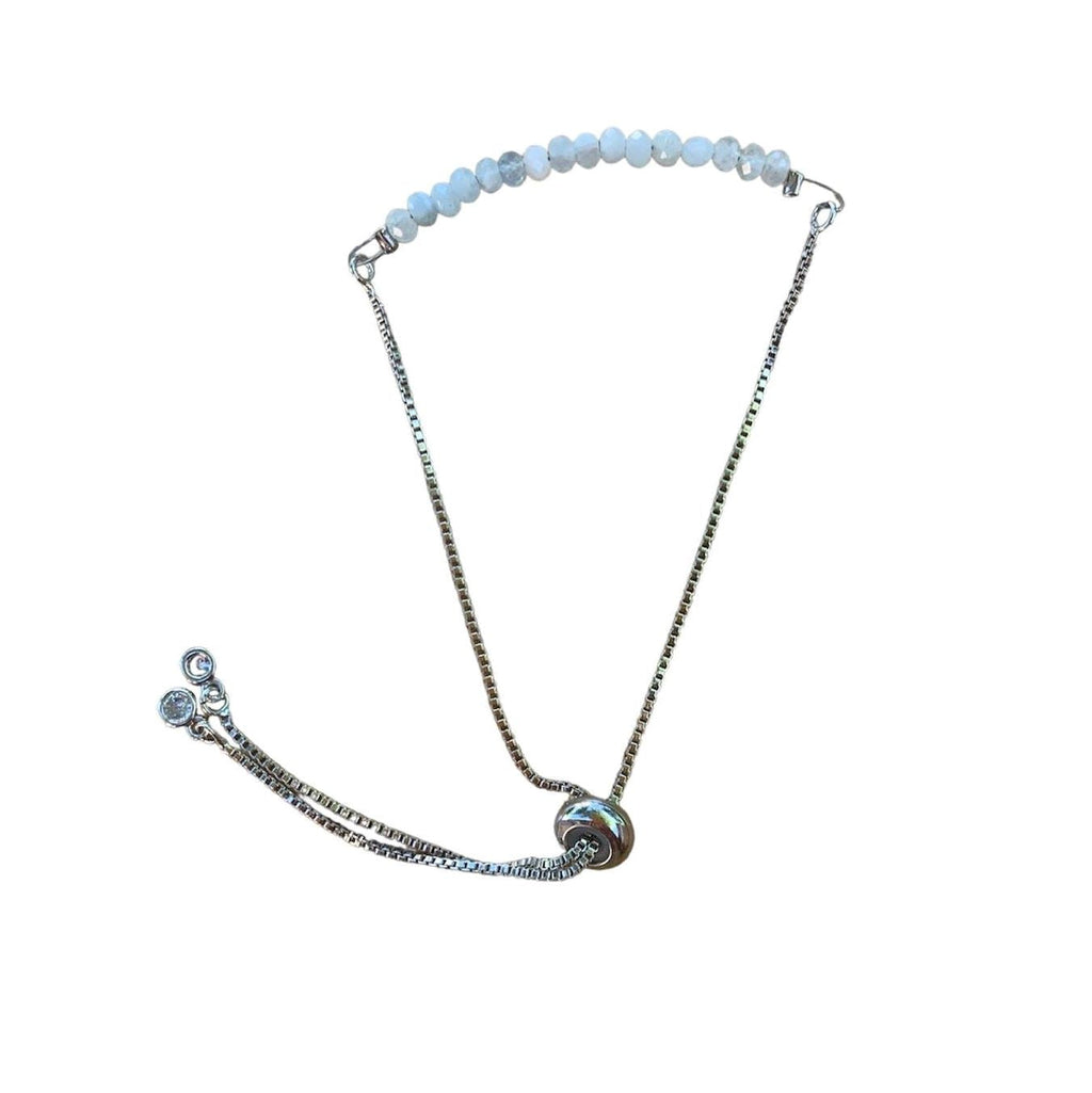 Morganite Bracelet Faceted Round Beads with Adjustable Chain
