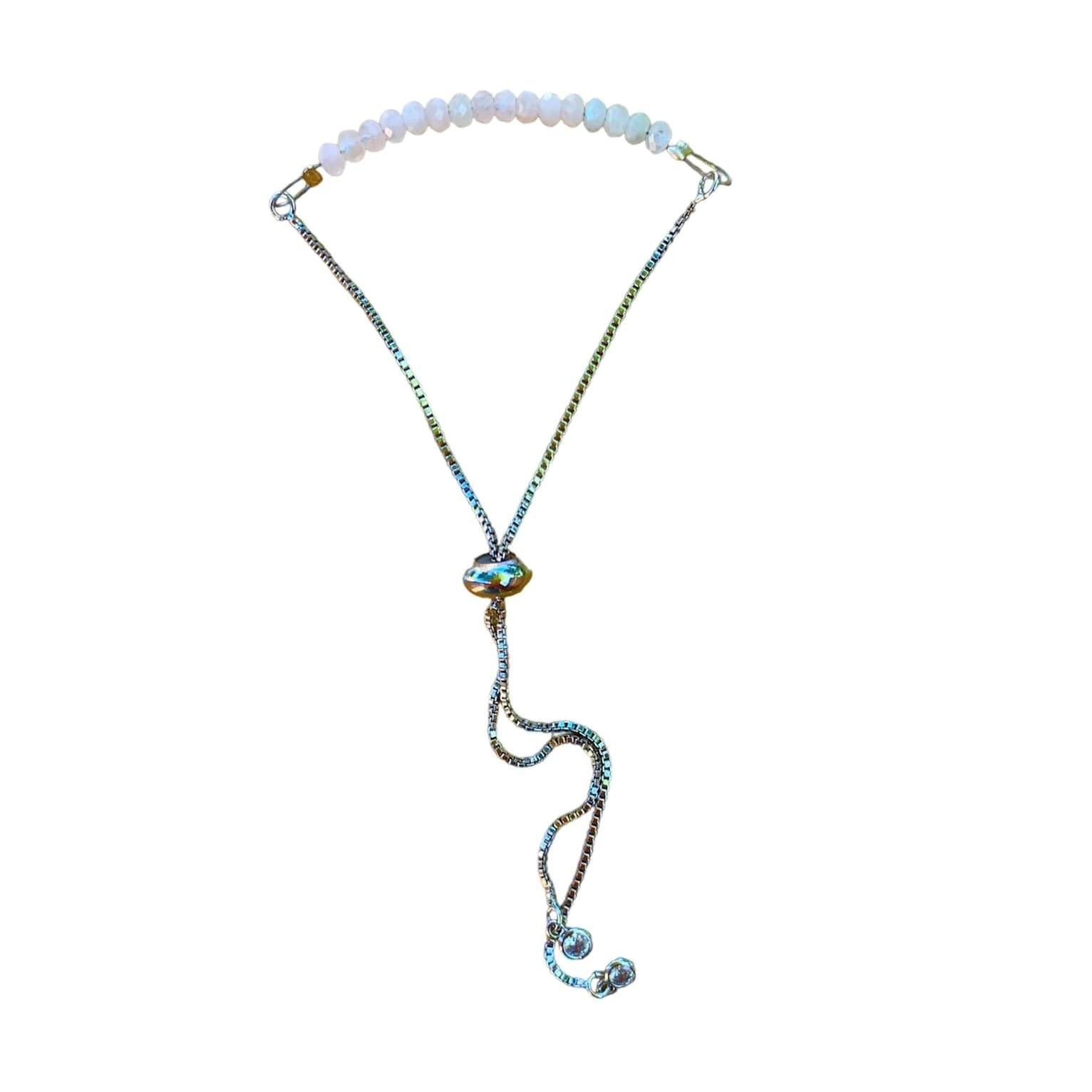Morganite Bracelet Faceted Round Beads with Adjustable Chain