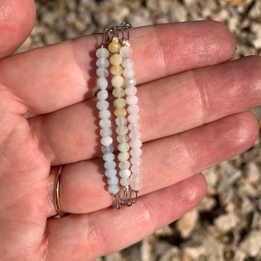 Morganite Bracelet Faceted Round Beads with Adjustable Chain