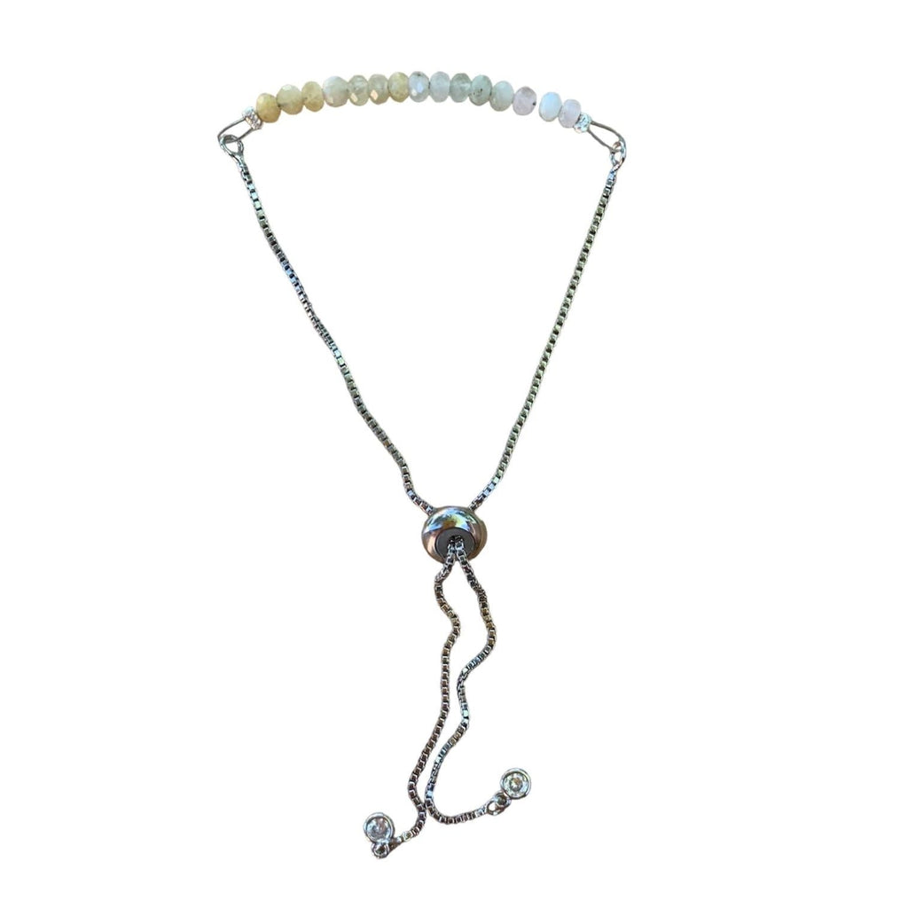 Morganite Bracelet Faceted Round Beads with Adjustable Chain
