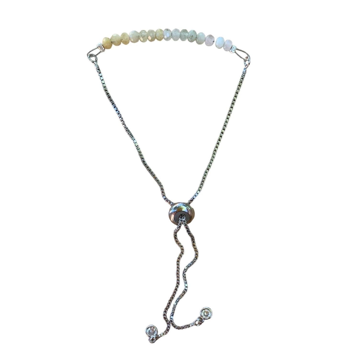 Morganite Bracelet Faceted Round Beads with Adjustable Chain