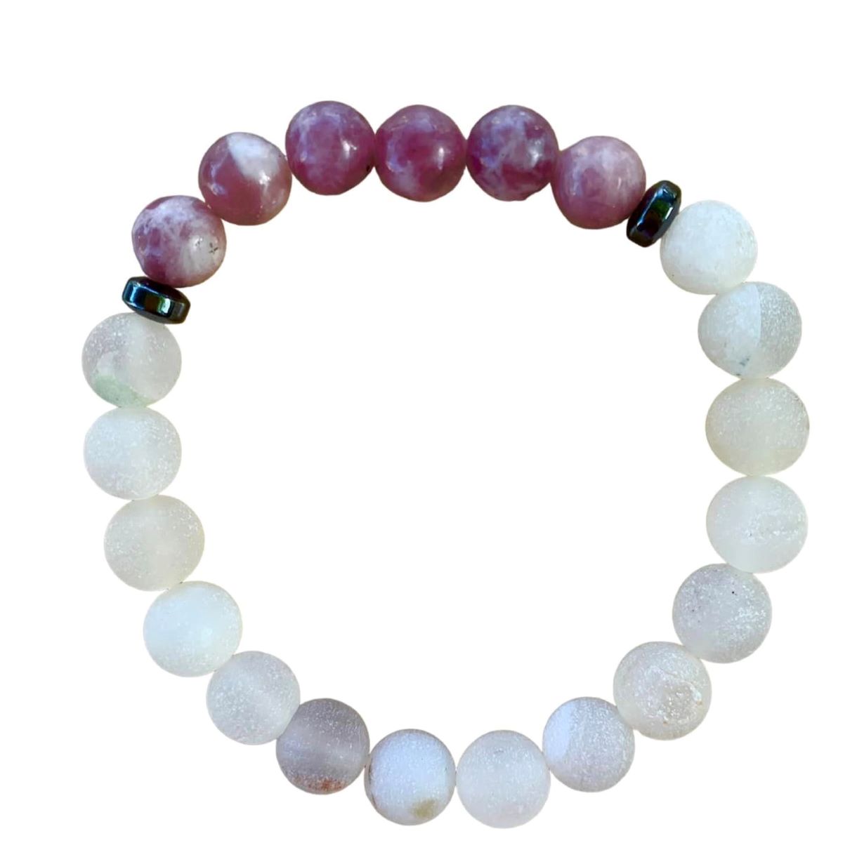 Phoenix Rising Bracelet 8 mm Lepidolite and Druzy Round Beads