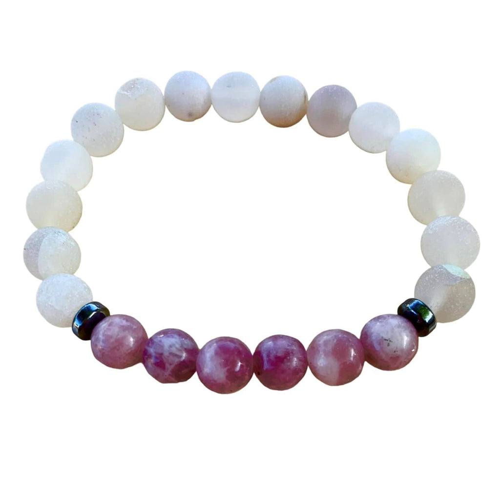 Phoenix Rising Bracelet 8 mm Lepidolite and Druzy Round Beads