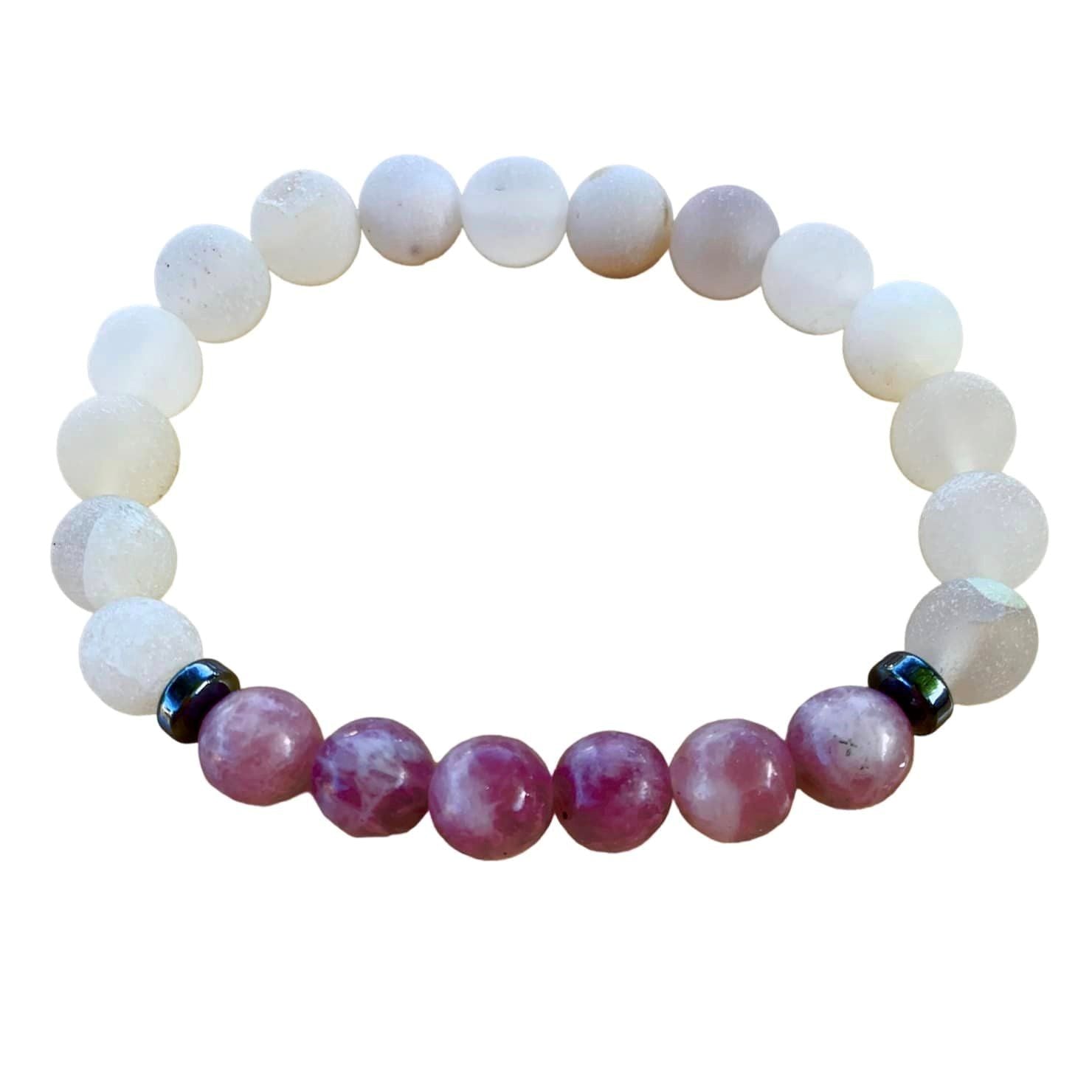 Phoenix Rising Bracelet 8 mm Lepidolite and Druzy Round Beads