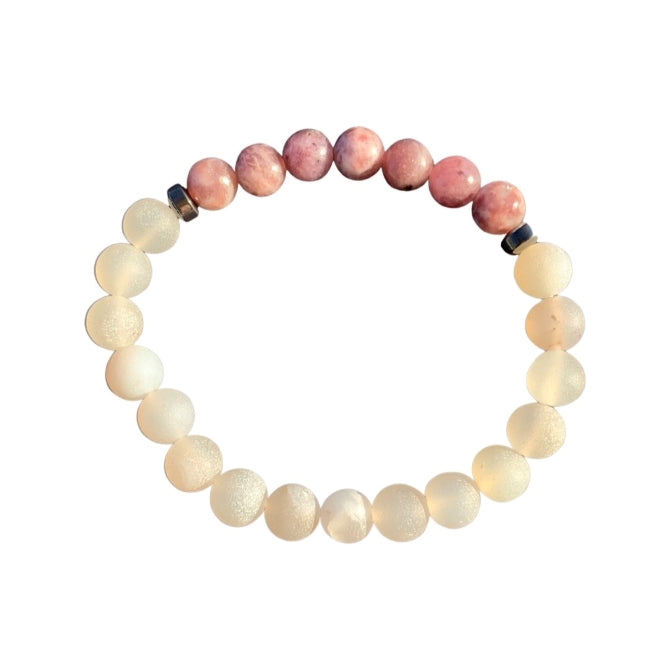 Phoenix Rising Bracelet 8 mm Lepidolite and Druzy Round Beads