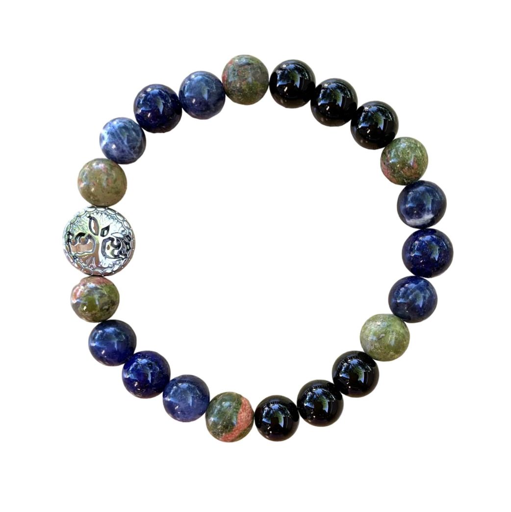 Public Speaking Bracelet 8 mm Onyx, Unakite, Sodalite, Lapis Lazuli Round Beads
