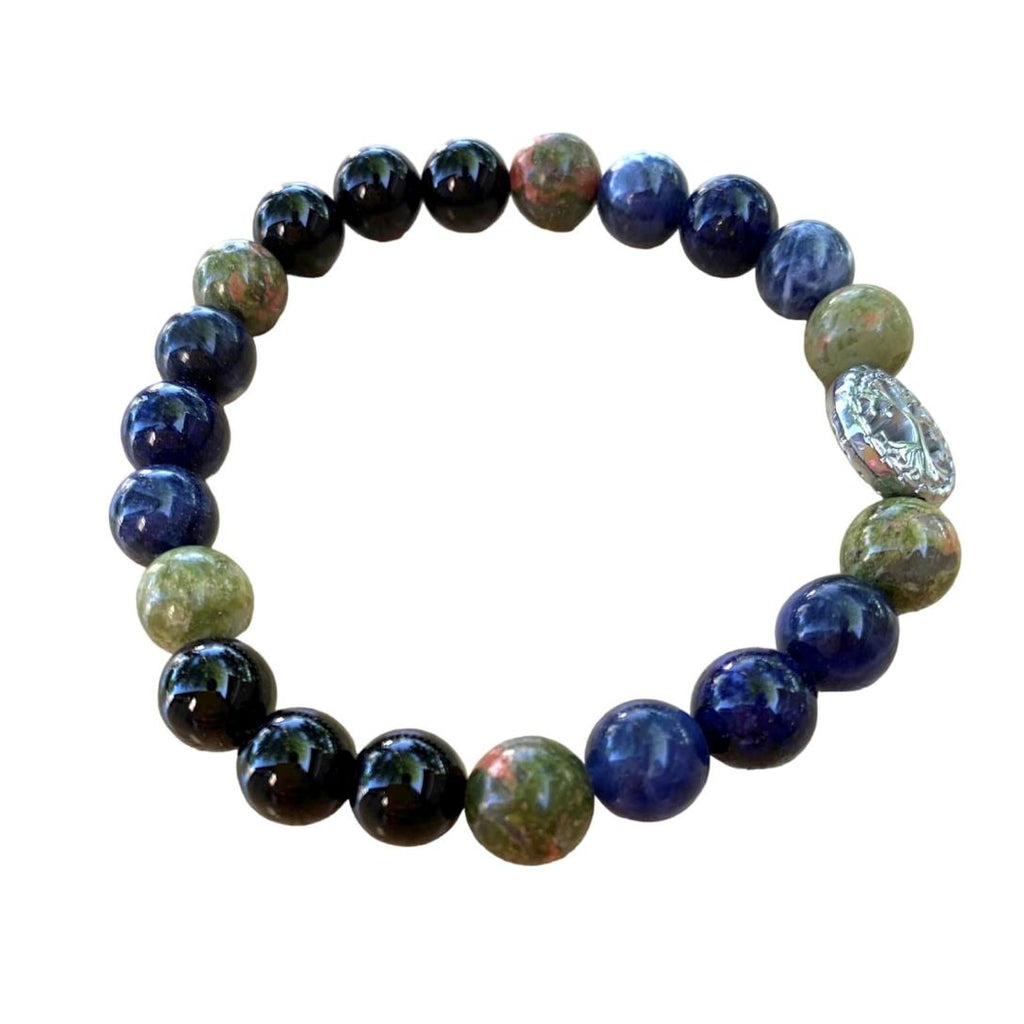 Public Speaking Bracelet 8 mm Onyx, Unakite, Sodalite, Lapis Lazuli Round Beads