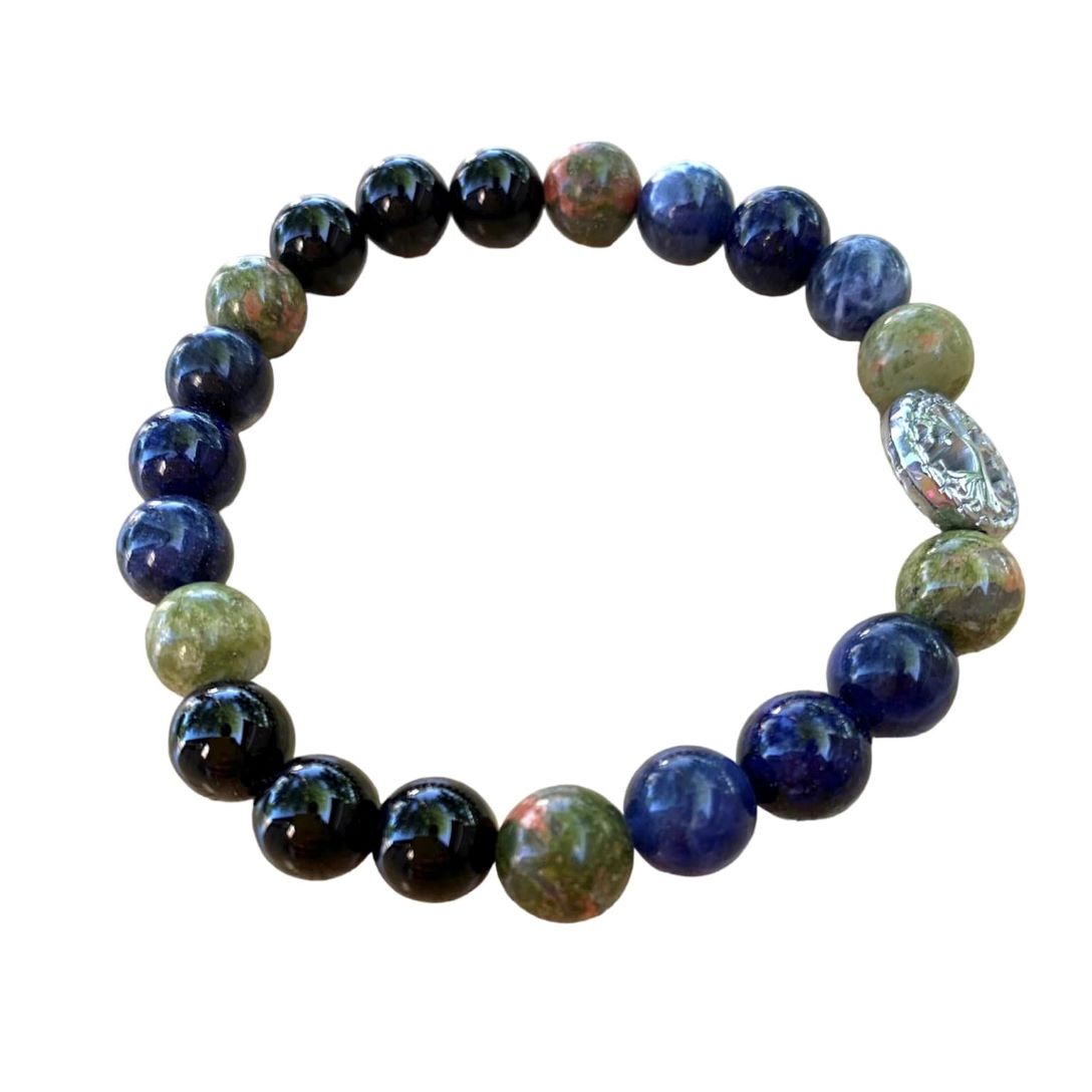Public Speaking Bracelet 8 mm Onyx, Unakite, Sodalite, Lapis Lazuli Round Beads