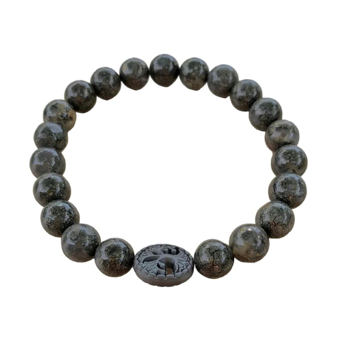Pyrite in Quartz Bracelet 8 mm Round Beads