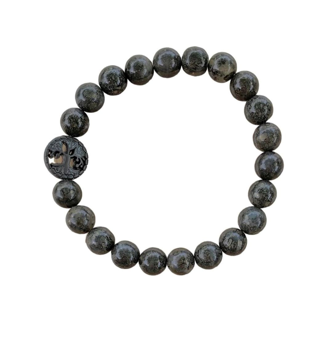 Pyrite in Quartz Bracelet 8 mm Round Beads