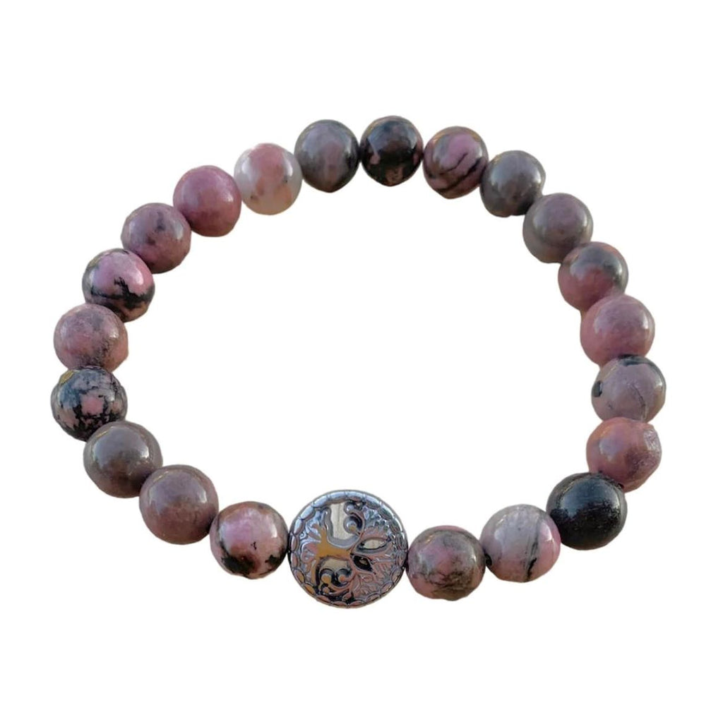 Rhodonite with Black Bracelet 8 mm Round Beads