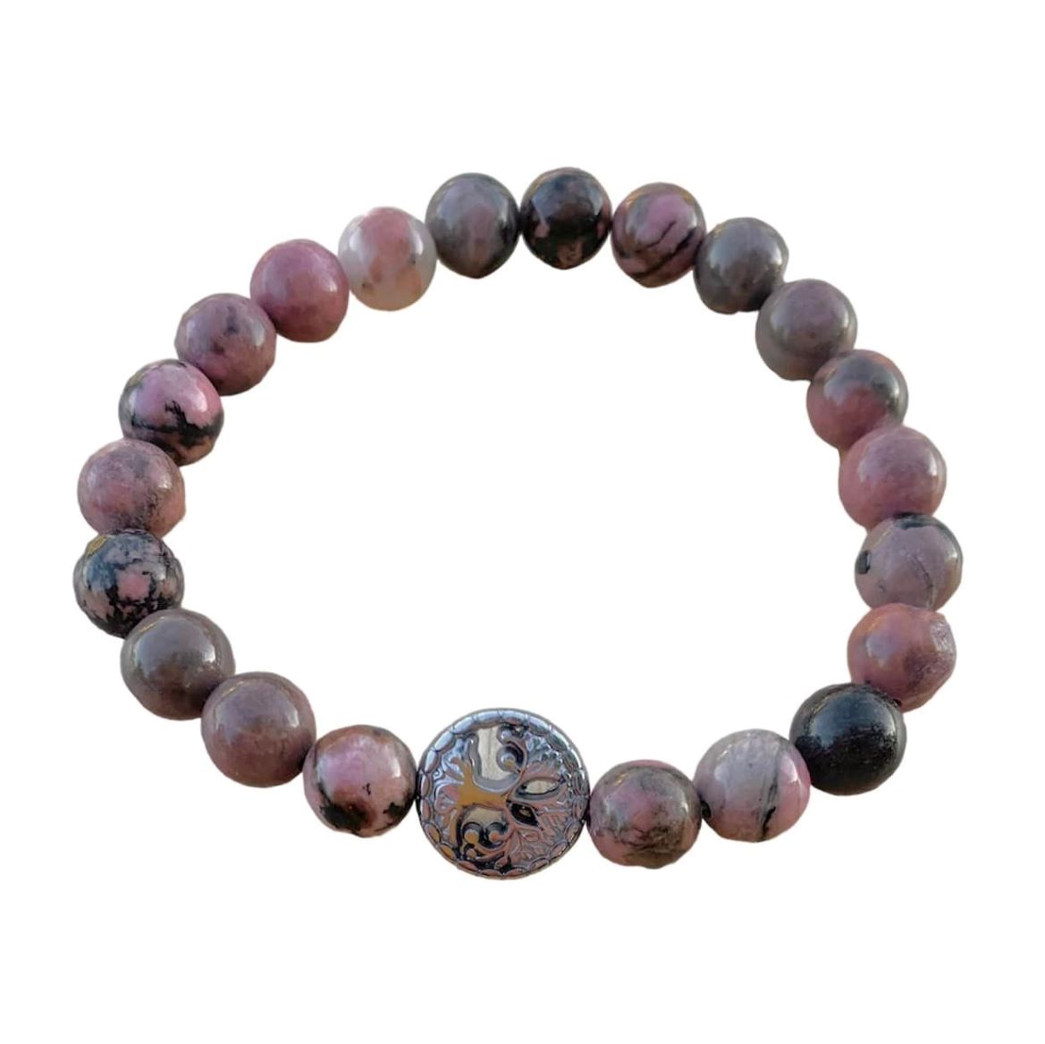 Rhodonite with Black Bracelet 8 mm Round Beads
