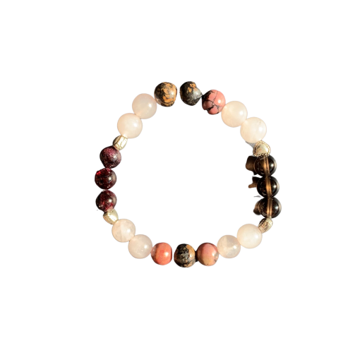 Romantic Ignition Bracelet 8 mm Rose Quartz, Rhodonite, Garnet, Smoky Quartz Round Beads