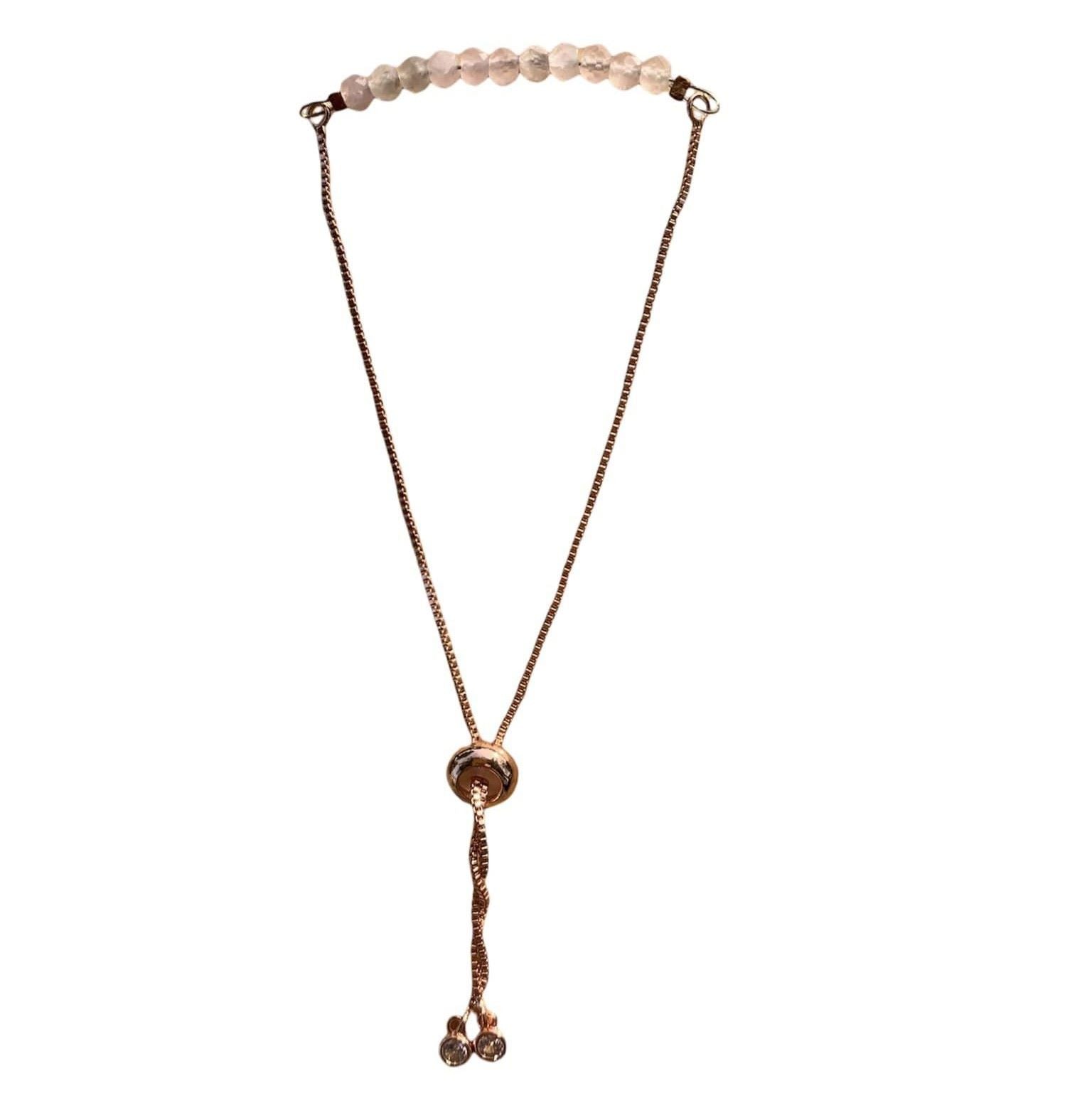 Rose Quartz Bracelet Faceted Round Beads with Adjustable Chain